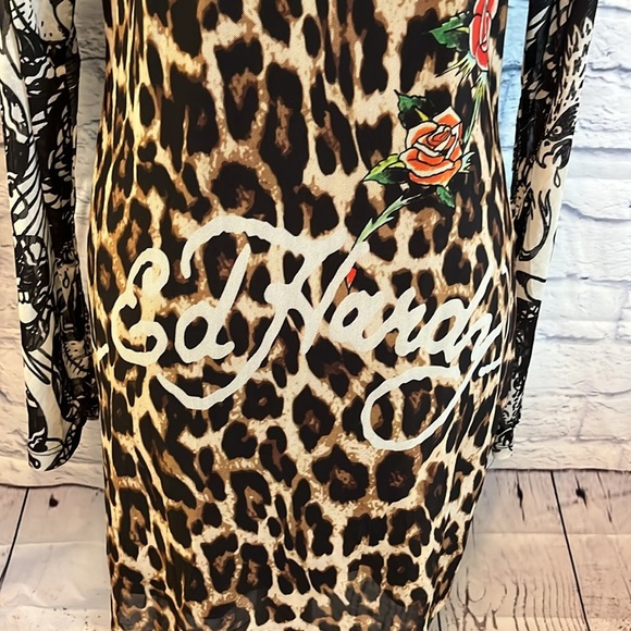 Ed Hardy “Dolls Kill” Mini Dress Leopard Virgin Mary Long Sleeves Y2K Size XL - Picture 8 of 11